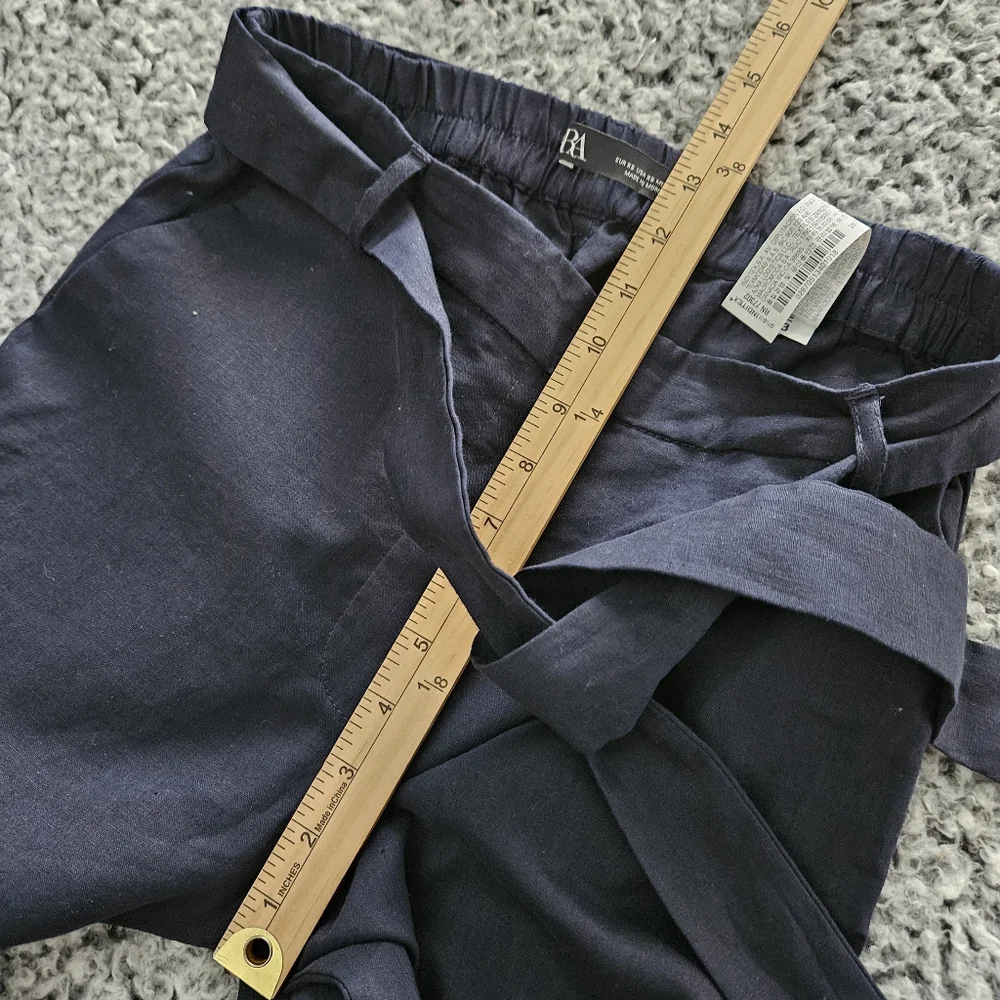 Zara Navy Blue Linen Roll-Up Cargo Pants XS Cropped High Rise Tie Belt Women's